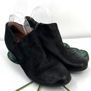 Dansko Raina Black Burnished Nubuck Leather Side Zip Block Heel Ankle Boot Shoes